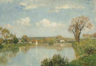 Stanislas Victor Edouard Lepine - A sailing boat on a lake