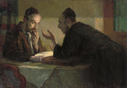 Stanislaus Bender - Studying the Talmud by lamplight