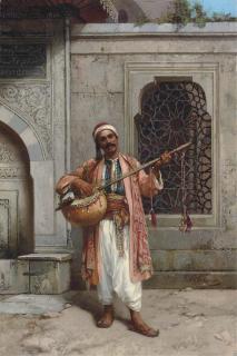 Stanislaus von Chlebowski - A Musician playing before a Mosque in Constantinople