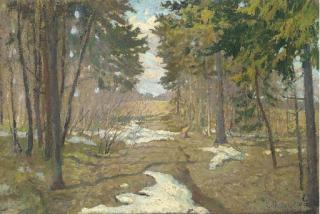 Stanislav Iulianovich Zhukovskii - Spring Thaw In The Forest