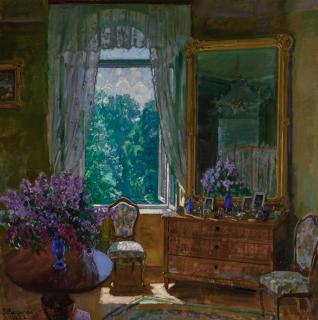 Stanislav Yulianovich Zhukovsky - Interior With Lilacs