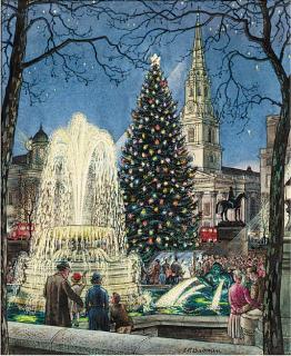 Stanley Roy Badmin - Trafalgar Square at Christmas