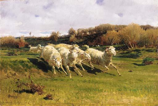 Stefano Bruzzi - Pecore In Fuga (1880 Circa)