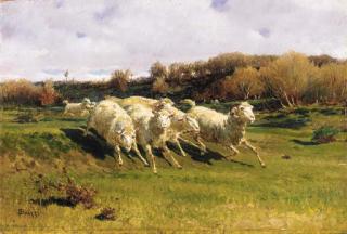 Stefano Bruzzi - Pecore In Fuga (1880 Circa)