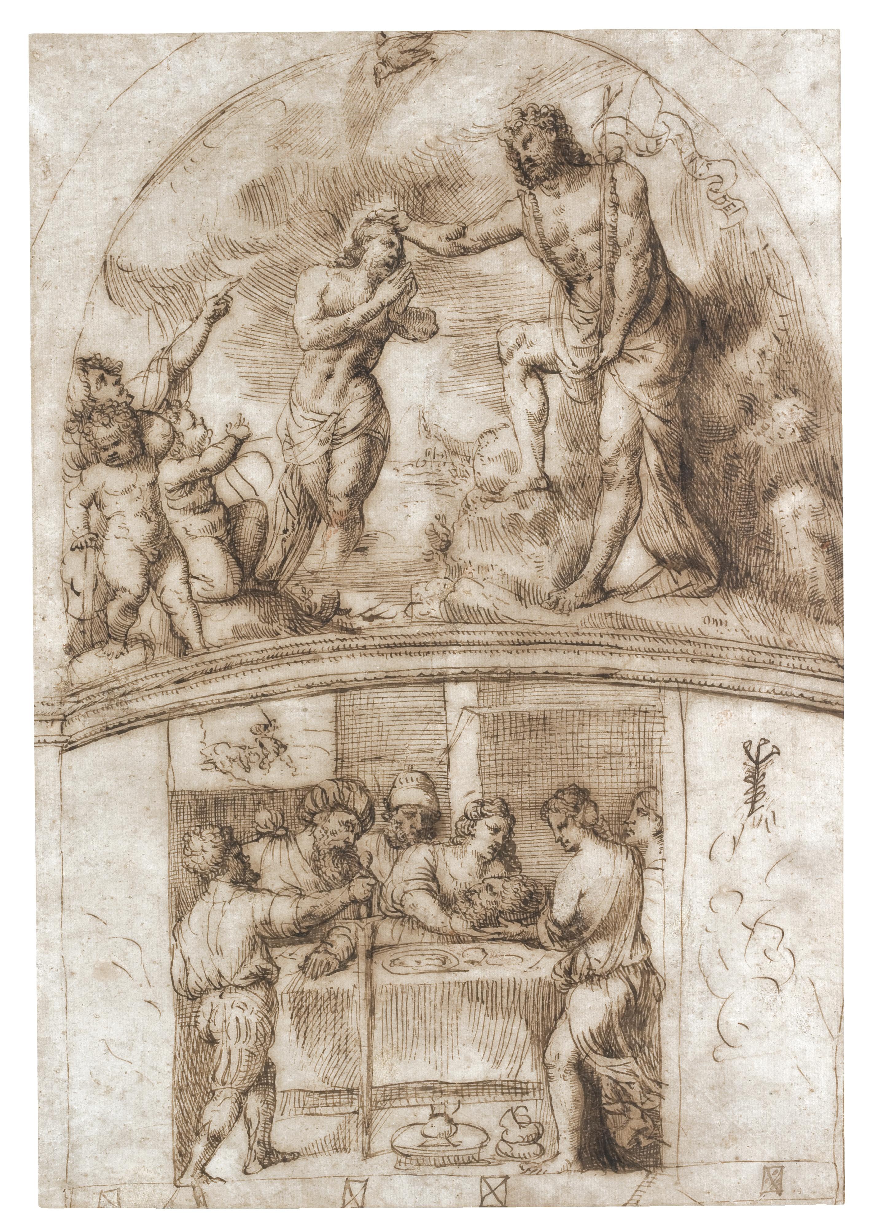 Stefano Dall\' Arzere - Design For The Decoration Of A Chapel: The Baptism Of Christ Above, Salome With The Head Of John The Baptist Below