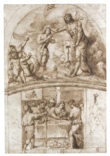 Stefano Dall\' Arzere - Design For The Decoration Of A Chapel: The Baptism Of Christ Above, Salome With The Head Of John The Baptist Below