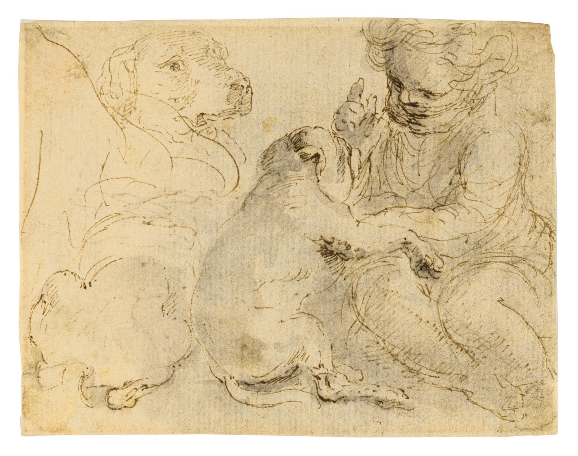 Stefano Della Bella - A child playing with dogs