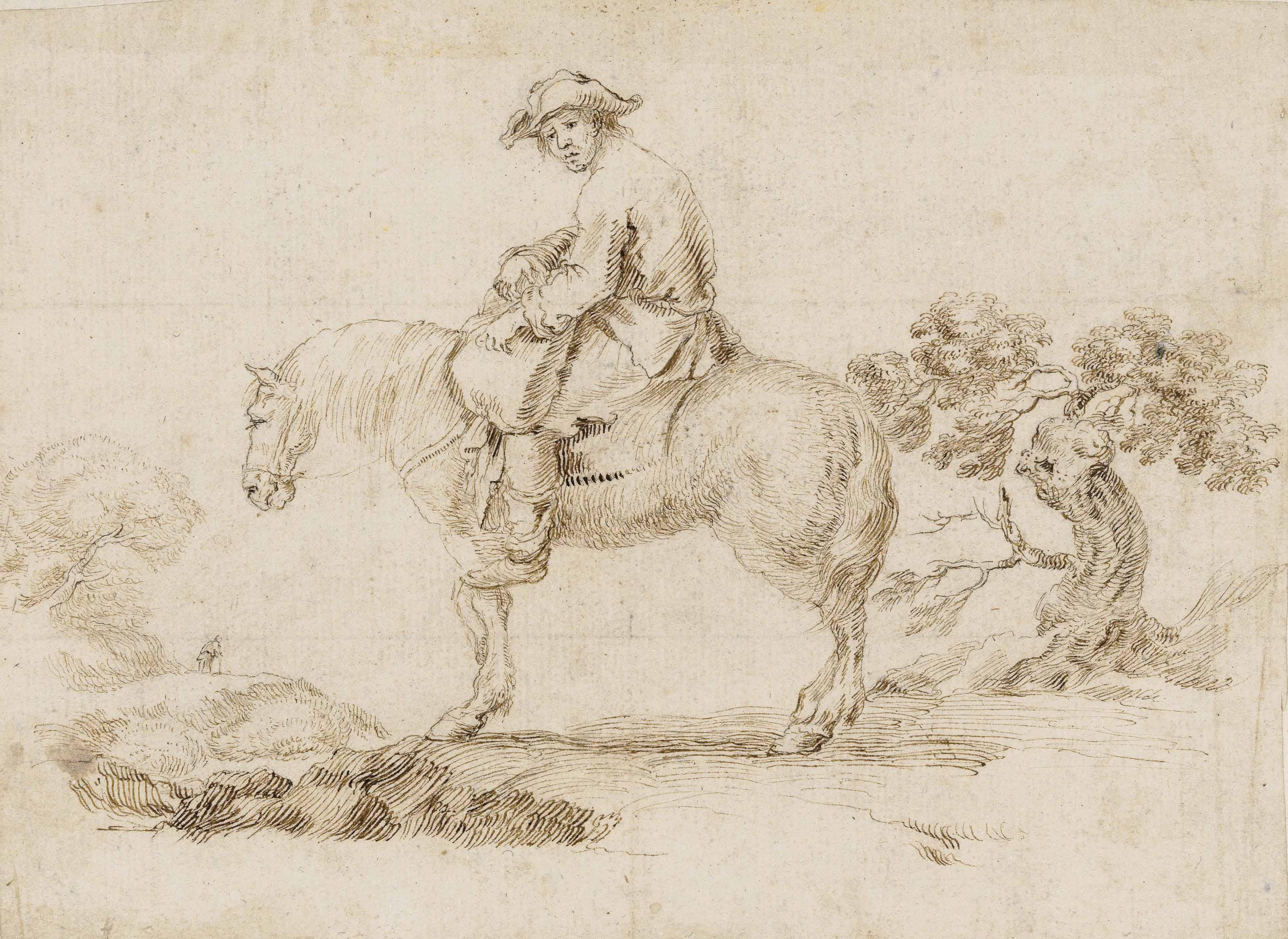 Stefano Della Bella - A man on a horse in a landscape
