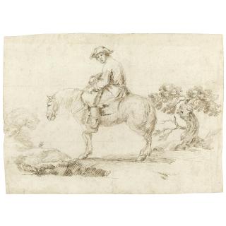 Stefano della Bella - A Man On A Horse With A Gnarled Tree Beyond