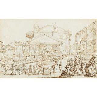 Stefano Della Bella - A Market Outside The Pantheon, Rome