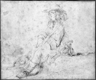 Stefano della Bella - A seated huntsman with a dog sleeping at his feet