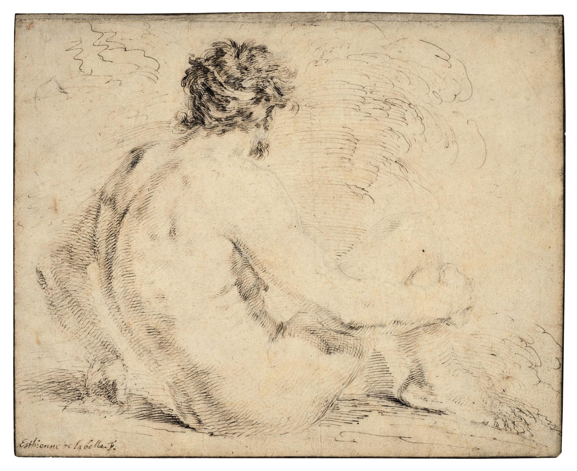 Stefano Della Bella - A seated male nude, seen from behind