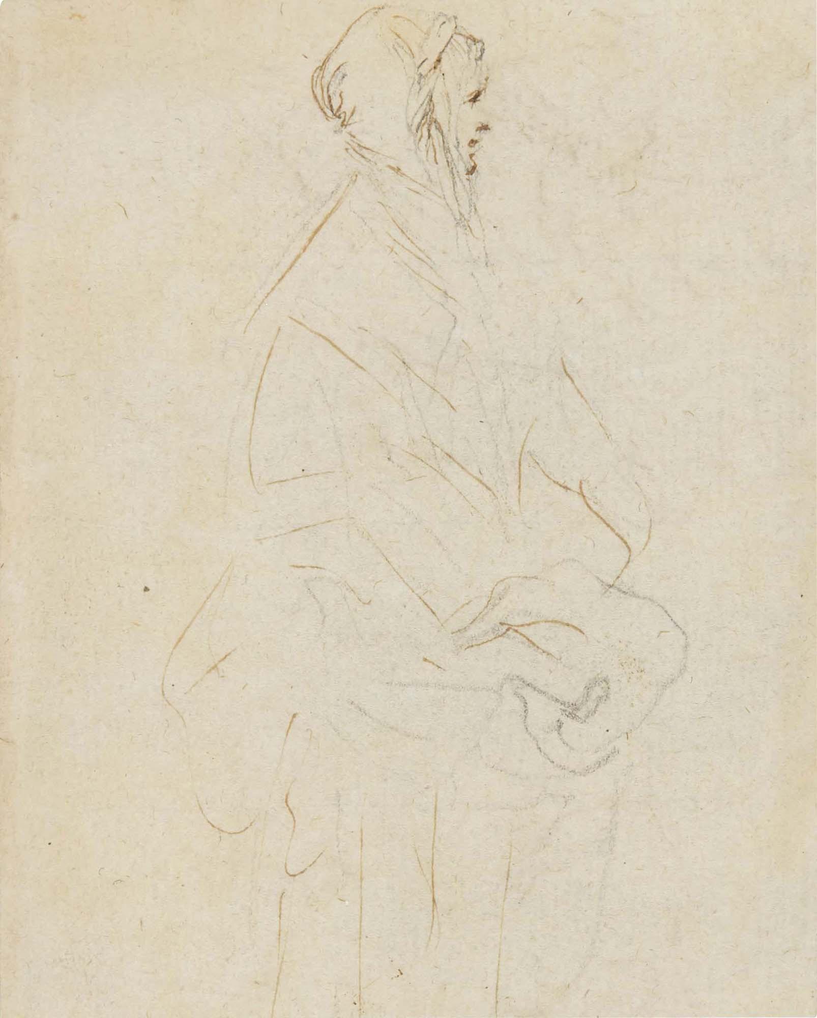 Stefano Della Bella - Recto: Study Of A Woman  Verso: Study Of A Lion Lying On Its Back