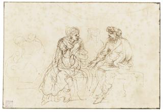 Stefano Della Bella - Three Figures Seated On A Bench