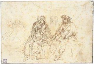 Stefano Della Bella - Three figures seated on a bench