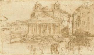 Stefano della Bella - Vue de la Façade du Panthéon, Des Figures Au Premier Plan