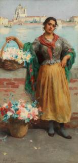Stefano Novo - Venetian flower seller; Venetian fruit seller, a pair
