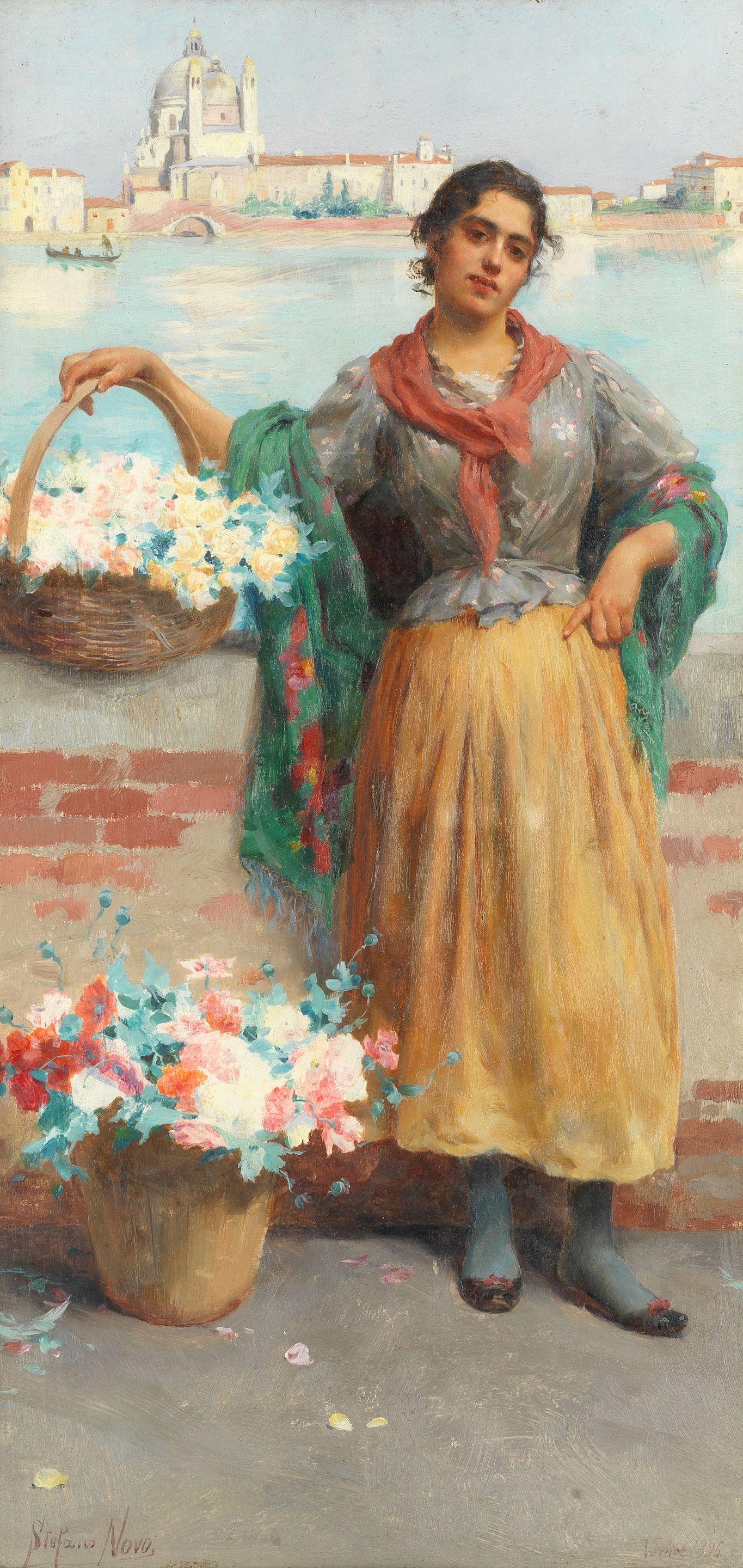 Stefano Novo - Venetian flower seller; Venetian fruit seller, a pair
