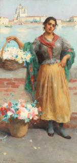 Stefano Novo - Venetian flower seller; Venetian fruit seller, a pair