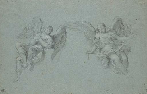 Stefano Pozzi - Deux anges assis sur une corniche, regardant vers le bas