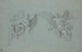 Stefano Pozzi - Deux anges assis sur une corniche, regardant vers le bas