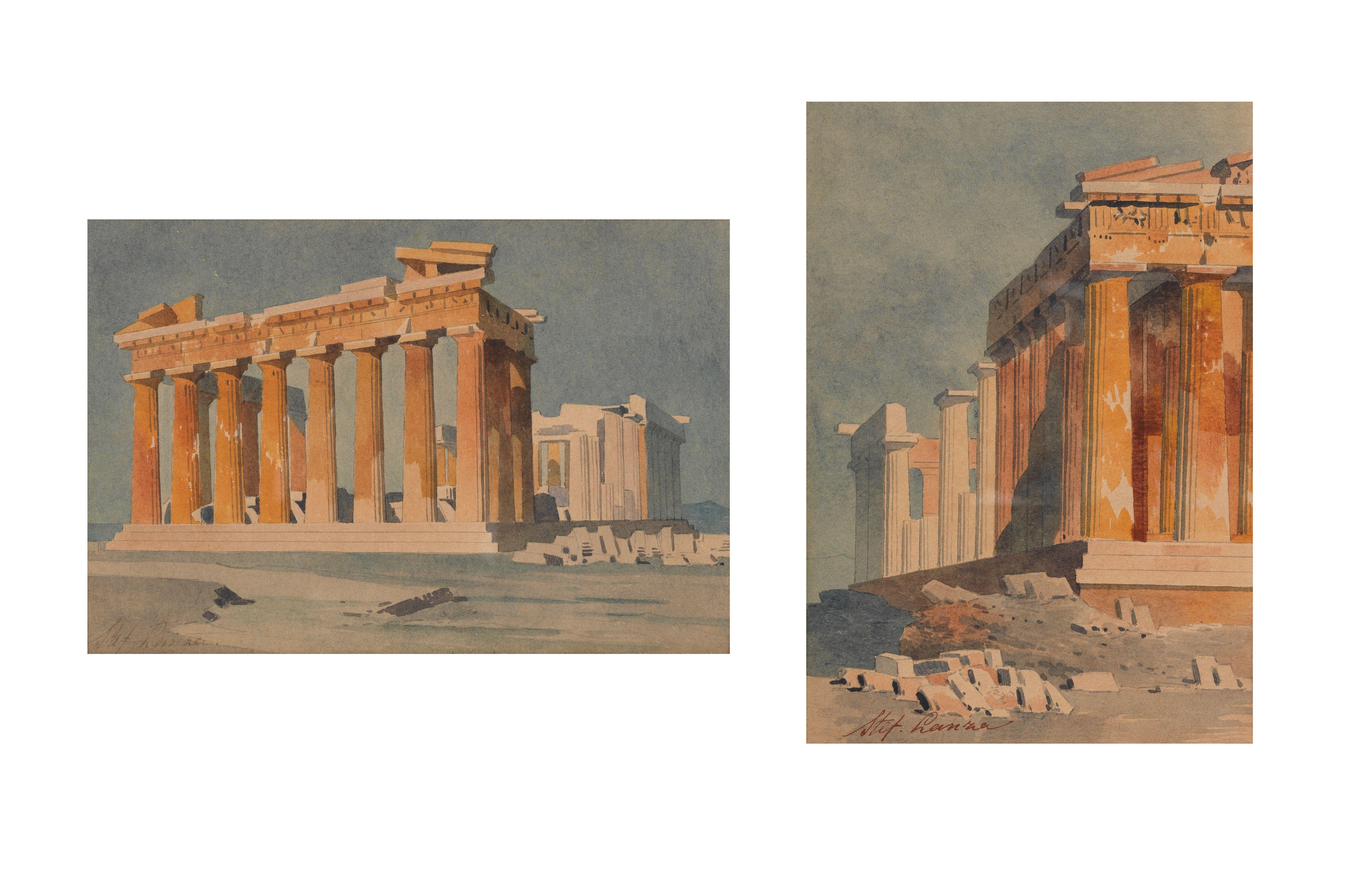 Stefanos Lanza - Views of the Parthenon in Athens, a pair.