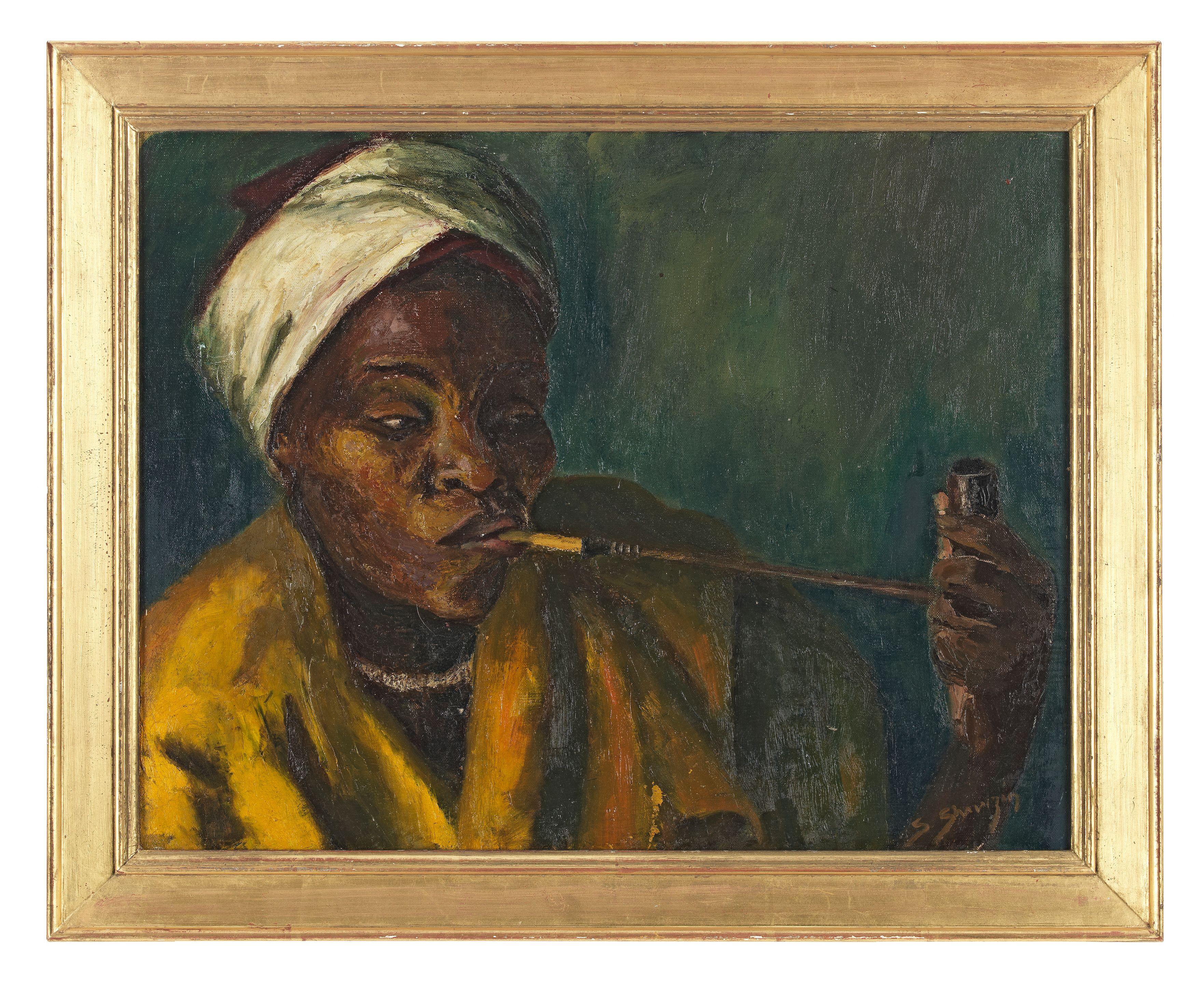 Stella Shawzin - African Lady Smoking a Pipe (framed)