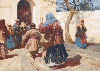 Stepan Fedorovich Kolesnikov - At The Church Door And Washerwoman In Winter