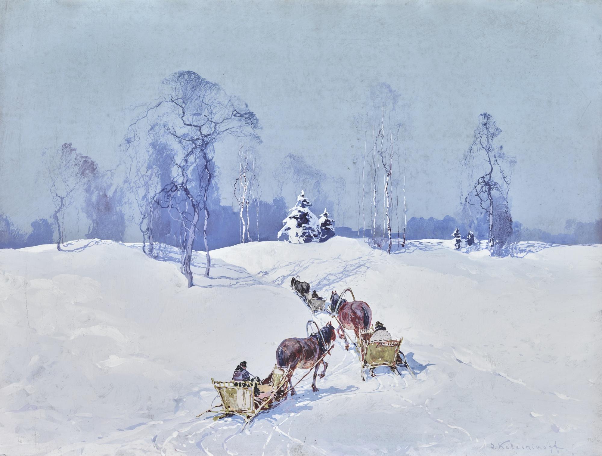 Stepan Fedorovich Kolesnikov - Horse-Drawn Sleighs In The Snow