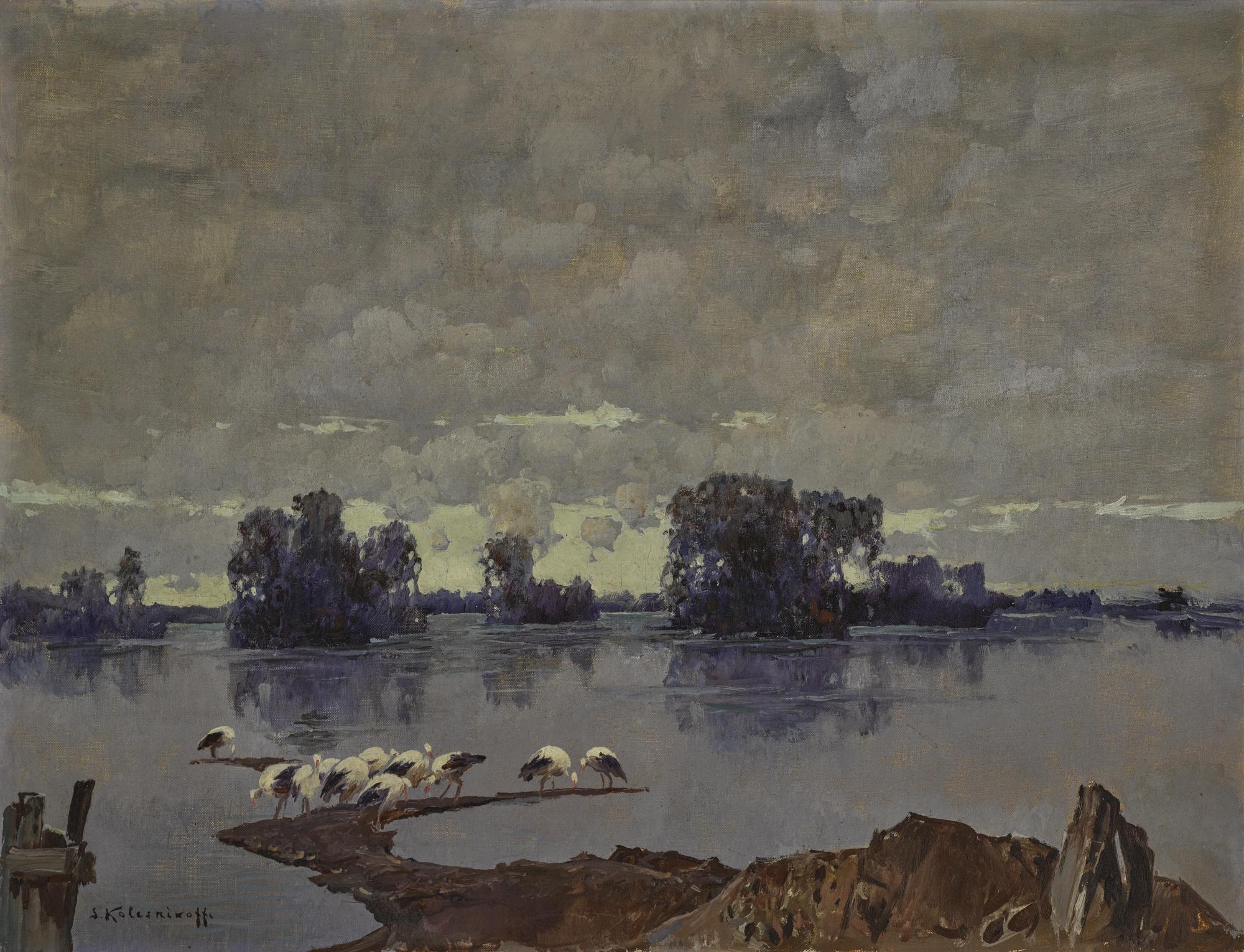 Stepan Fedorovich Kolesnikov - Winter Landscape With Storks