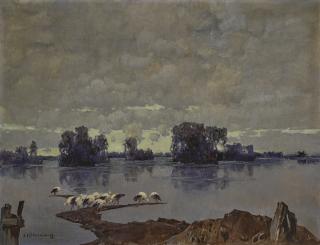 Stepan Fedorovich Kolesnikov - Winter Landscape With Storks