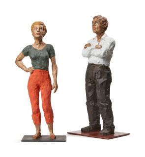 Stephan Balkenhol - i. Man in White Shirt;  ii. Woman in Orange Pants with Hand on Hip  [Two works]
