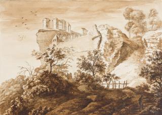 Stephan Christian Freiherr von Stengel - Das Heidelberger Schloss mit aufsteigendem Wanderer.