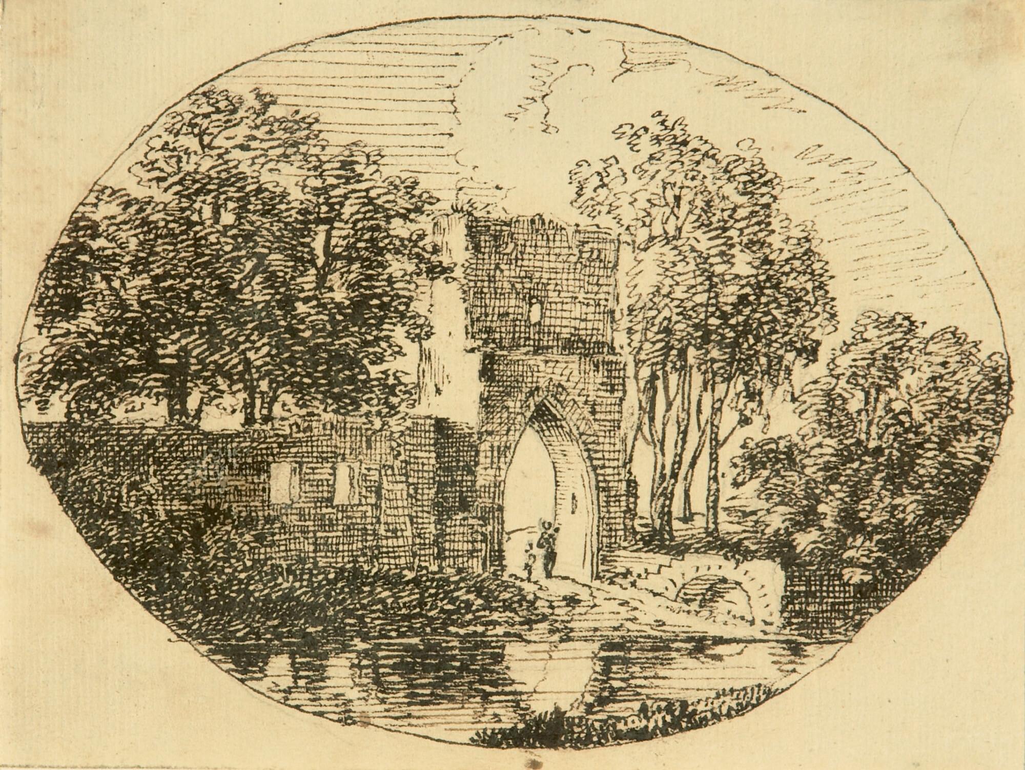 Stephan Christian Freiherr von Stengel - Gotisches Tor zwischen Bäumen.