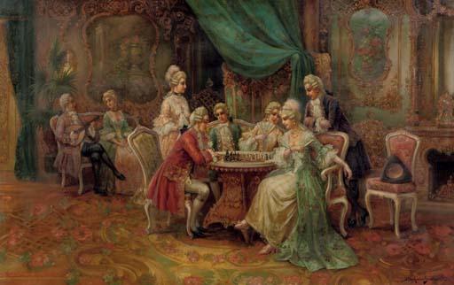 Stephan Sedlacek - A game of chess in a rococo interior