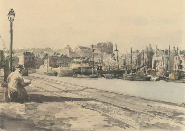Stephen Bone - The artist, Muirhead Bone, sketching a harbour