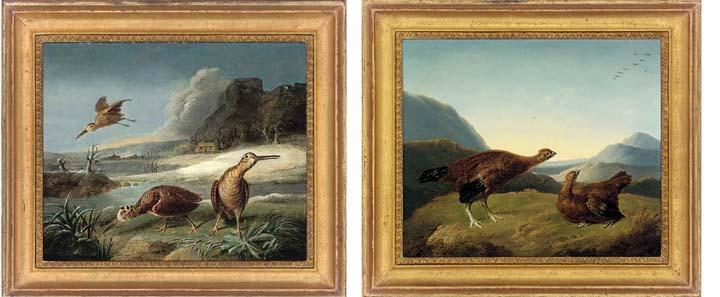 Stephen Elmer - Red Grouse In A Highland Landscape; And Woodcock In A River Landscape