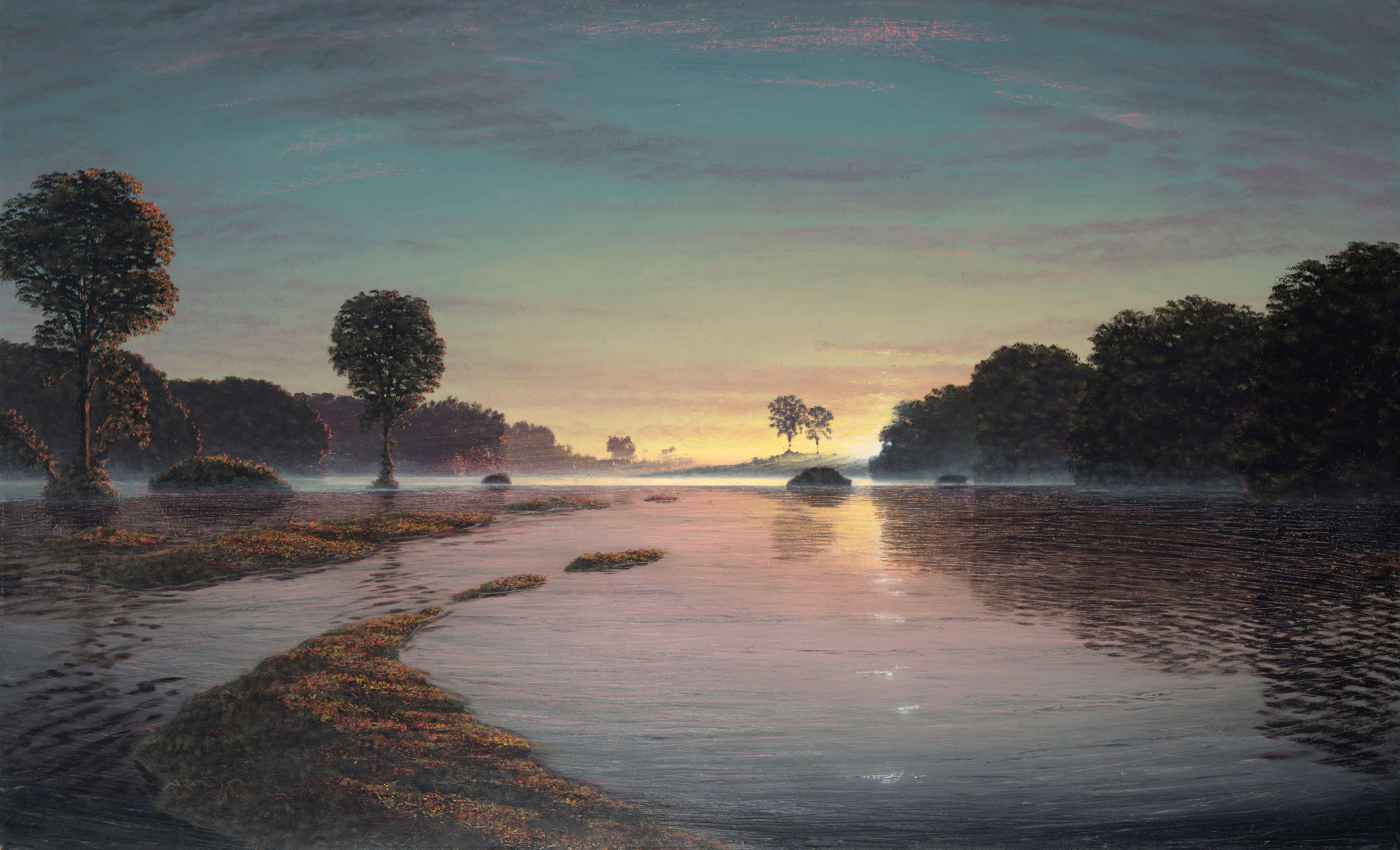Stephen Hannock - Flooded River with Emerging Crescent 33 1/4 x 54 1/4 in. (84.5 x 137.8 cm.)