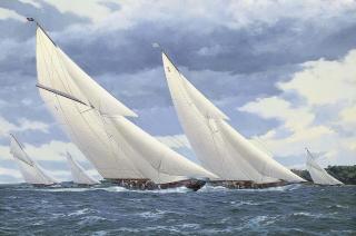 Stephen J. Renard - Britannia and Candida racing in the Solent off Norris Castle, Isle of Wight, Cowes Week, 1930