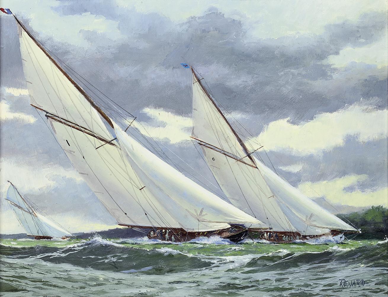 Stephen J. Renard - Britannia and Lulworth battling it out off Norris Castle, 1930