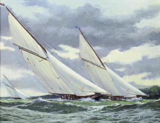 Stephen J. Renard - Britannia and Lulworth battling it out off Norris Castle, 1930