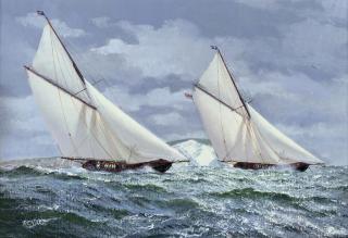 Stephen J. Renard - Britannia and Navahoe at the start of the Brenton Reef Cup, off Newport, Rhode Island, 1893