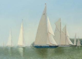 Stephen J. Renard - Endeavour (I) and Westward drifting on the tide towards the starting line at Cowes