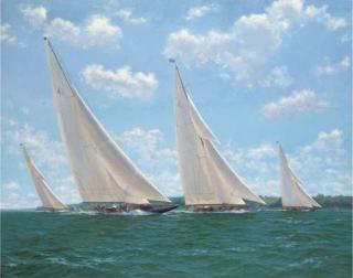 Stephen J. Renard - Endeavour (I), Shamrock (V), Britannia and Velsheda racing in close quarters in the Solent off Norris Castle, 1934