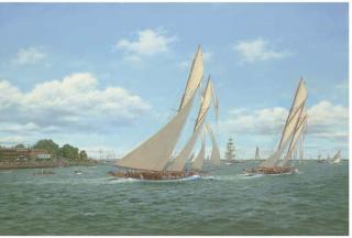 Stephen J. Renard - Meteor III and Ingomar heading out for the start, Cowes week, 1904