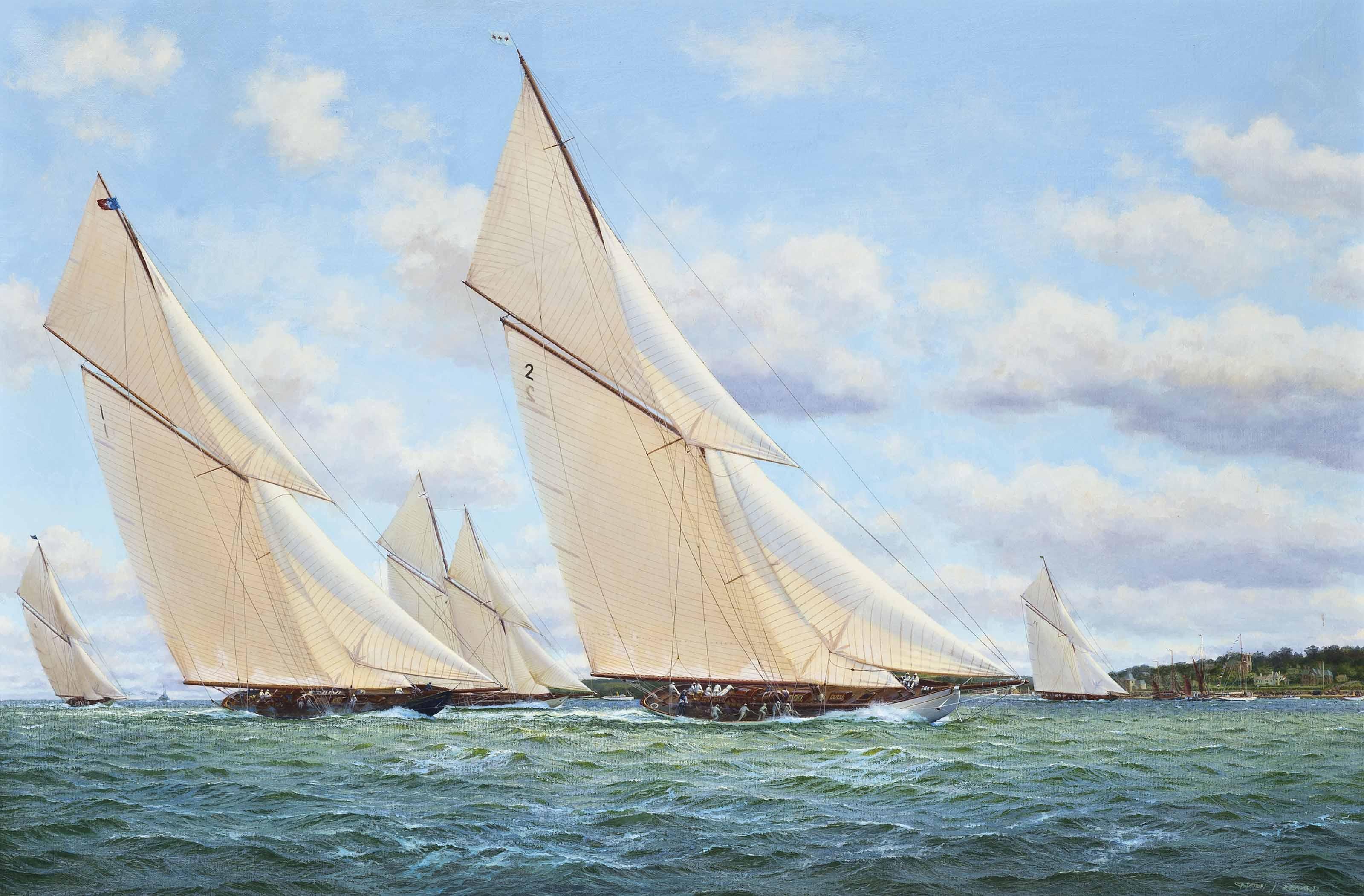 Stephen J. Renard - The \'Big Five\' powering towards the Royal Yacht Squadron line at Cowes, 1926