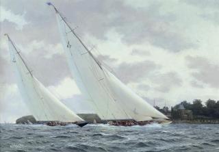 Stephen J. Renard - Velsheda and Endeavour approaching the finishing line off the Royal Yacht Squadron, Cowes