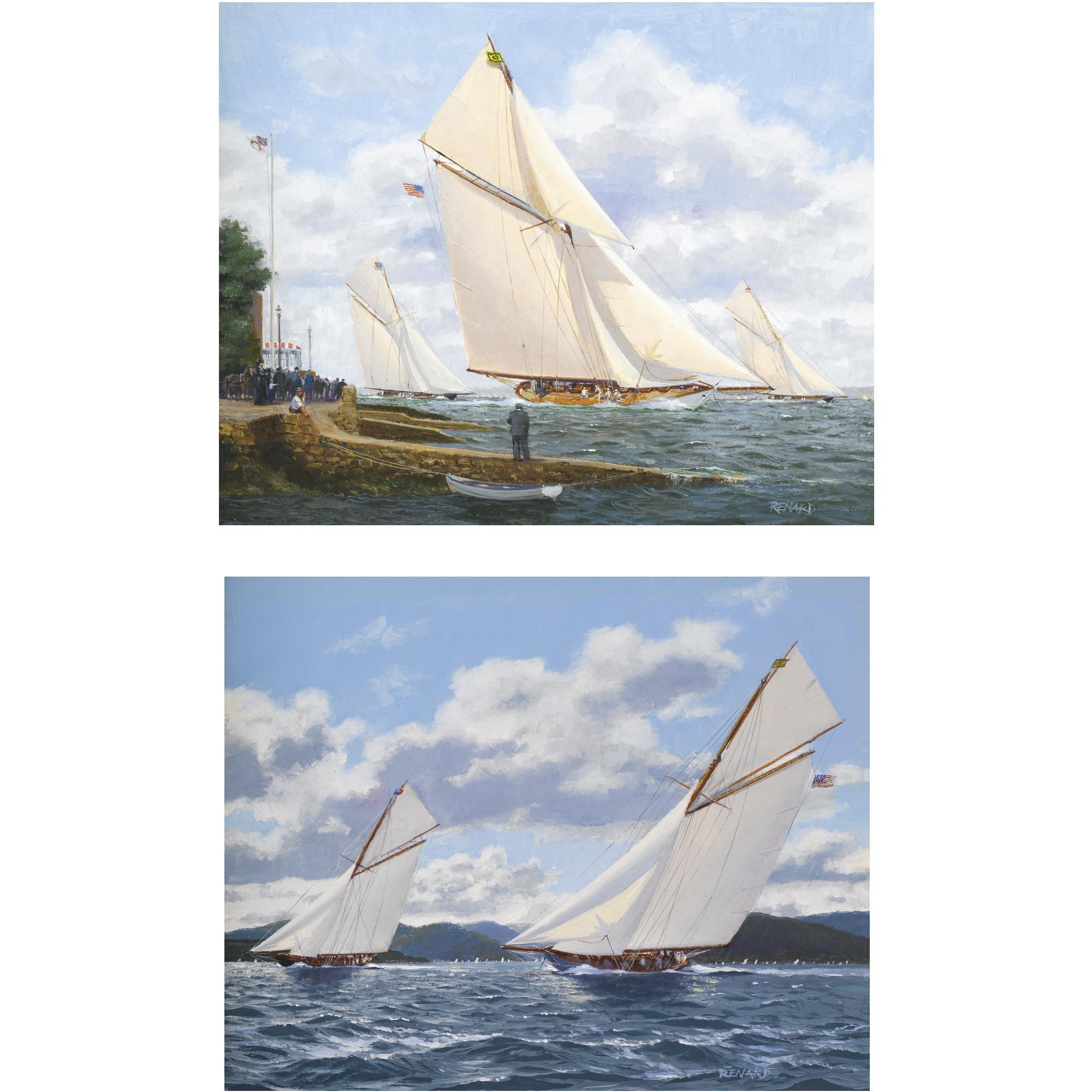 Stephen J. Renard - Vigilant, Britannia And Satanita From The Shore, Cowes 1894; Vigilant And Britannia Off Hunter\'S Quay 1894