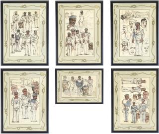 Stephen Tennant - Six framed studies of sailors for Lascar, A Story of the Maritime Boulevard
