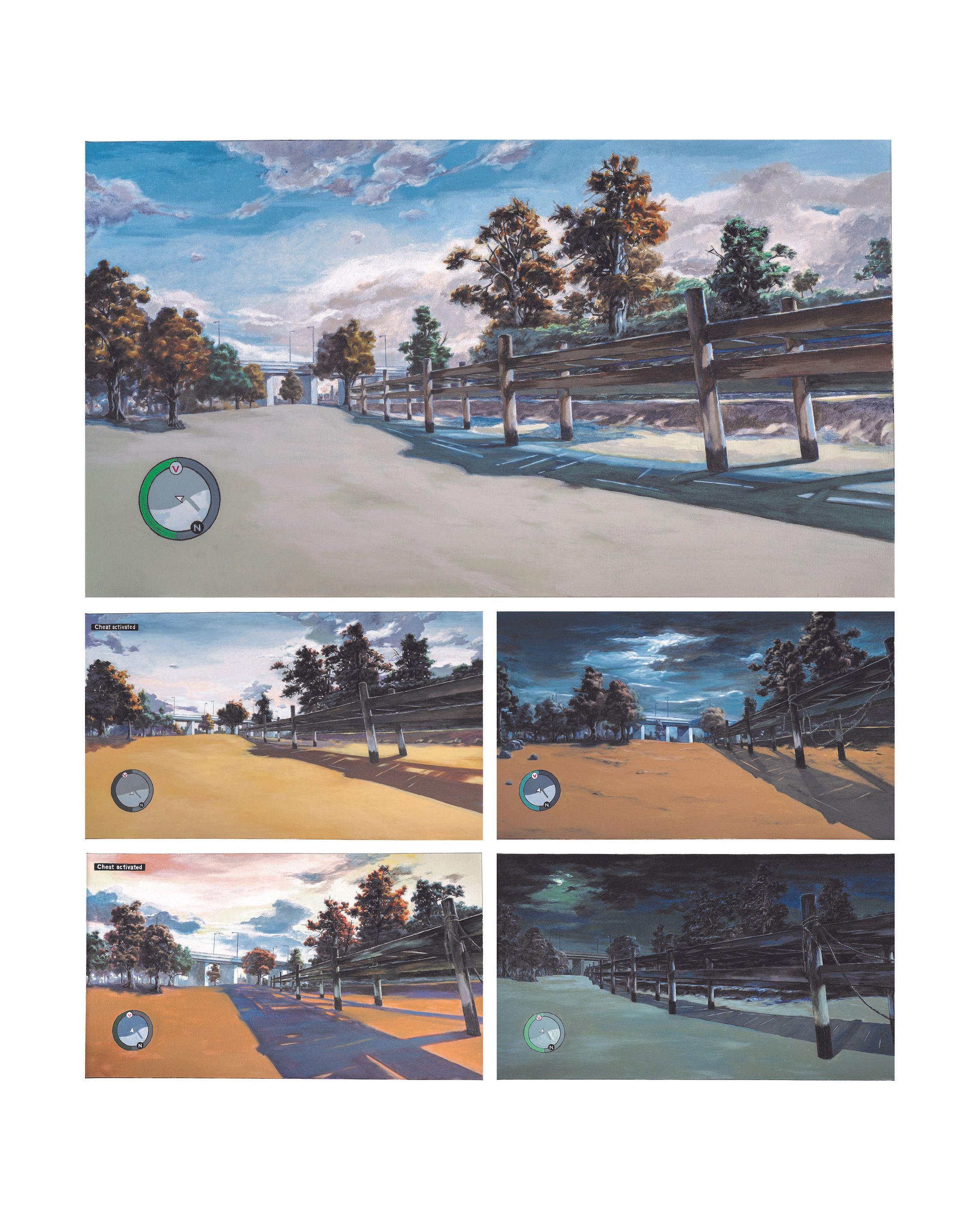 Stephen Wong Chun Hei - Virtual Time Series - Meadow Park: Noon, Afternoon, Windy, Sunset & Night (Set of Five)